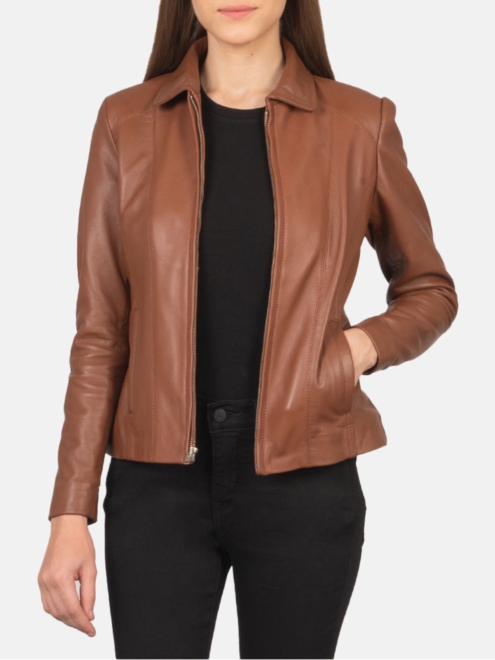 The Jacket Maker Colette Brown Genuine Leather Zip Front Jacket 2XL Lined - Picture 3 of 13